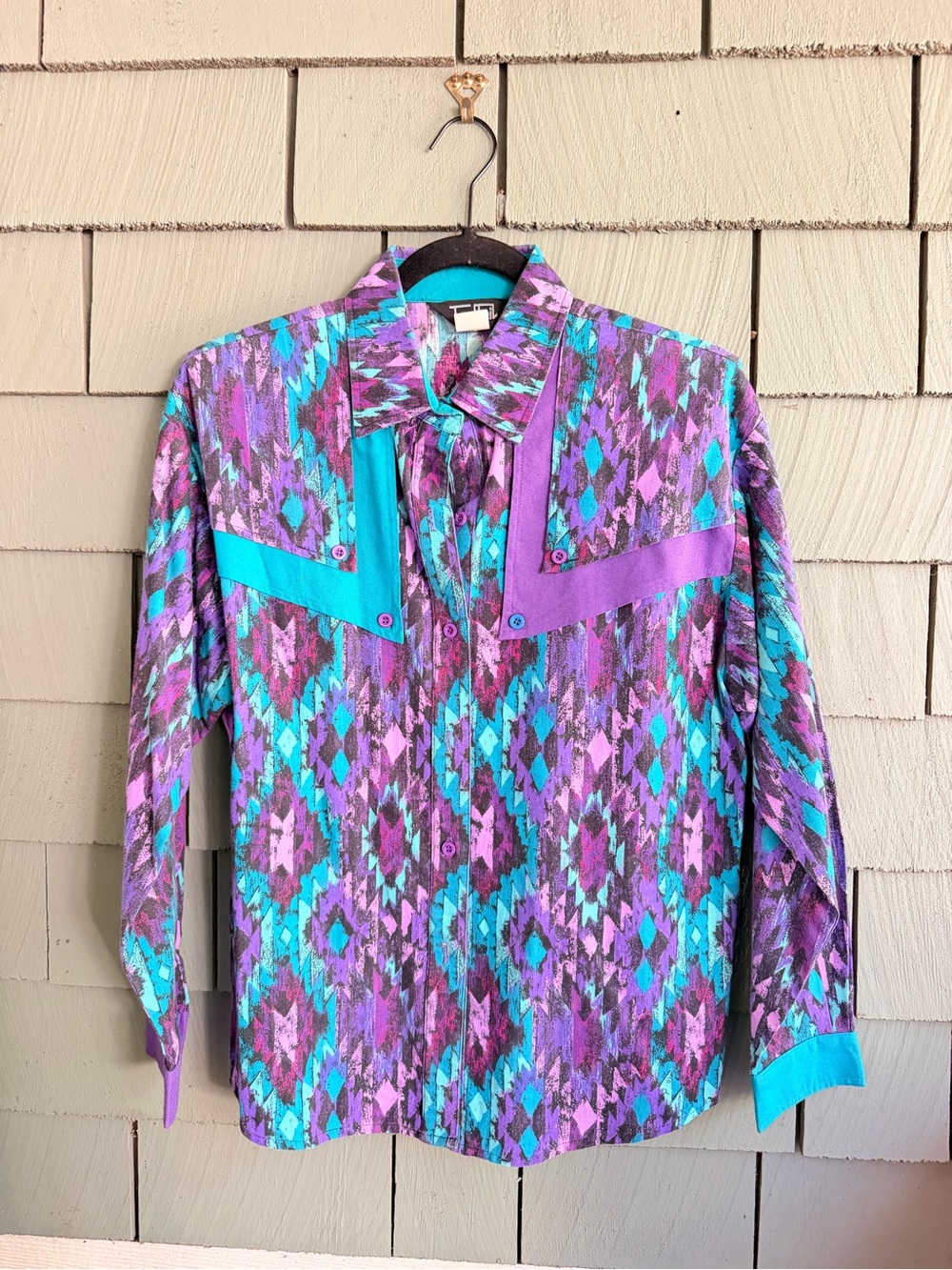 Vintage Top Rail Western Rodeo Shirt Southwestern Cowgirl Purple Turquoise